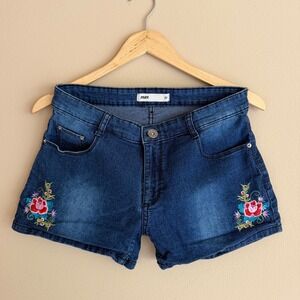 Max Denim Floral Embroidered Shorts Dark Wash Boho